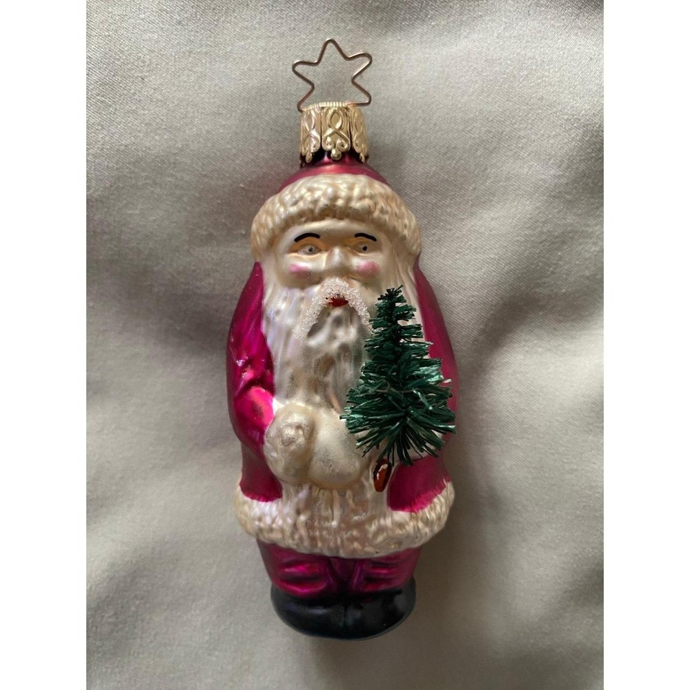 Germany Mercury Glass Vintage Santa Claus Christmas Ornament with Tree s25